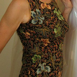 Handmade Warm Gold, Brown and Red Paisley Fitted Cotton Sleeveless Top, size S